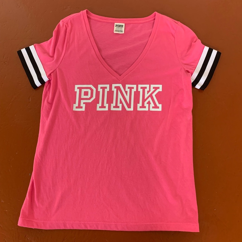PINK Victoria's Secret Bright Pink Tee S P Cute V Cut